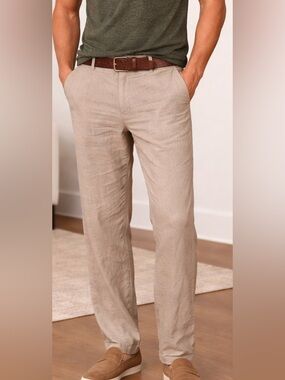 Banana Republic Linen Pants Beige 34x30 Straight Leg Casual Lightweight Summer